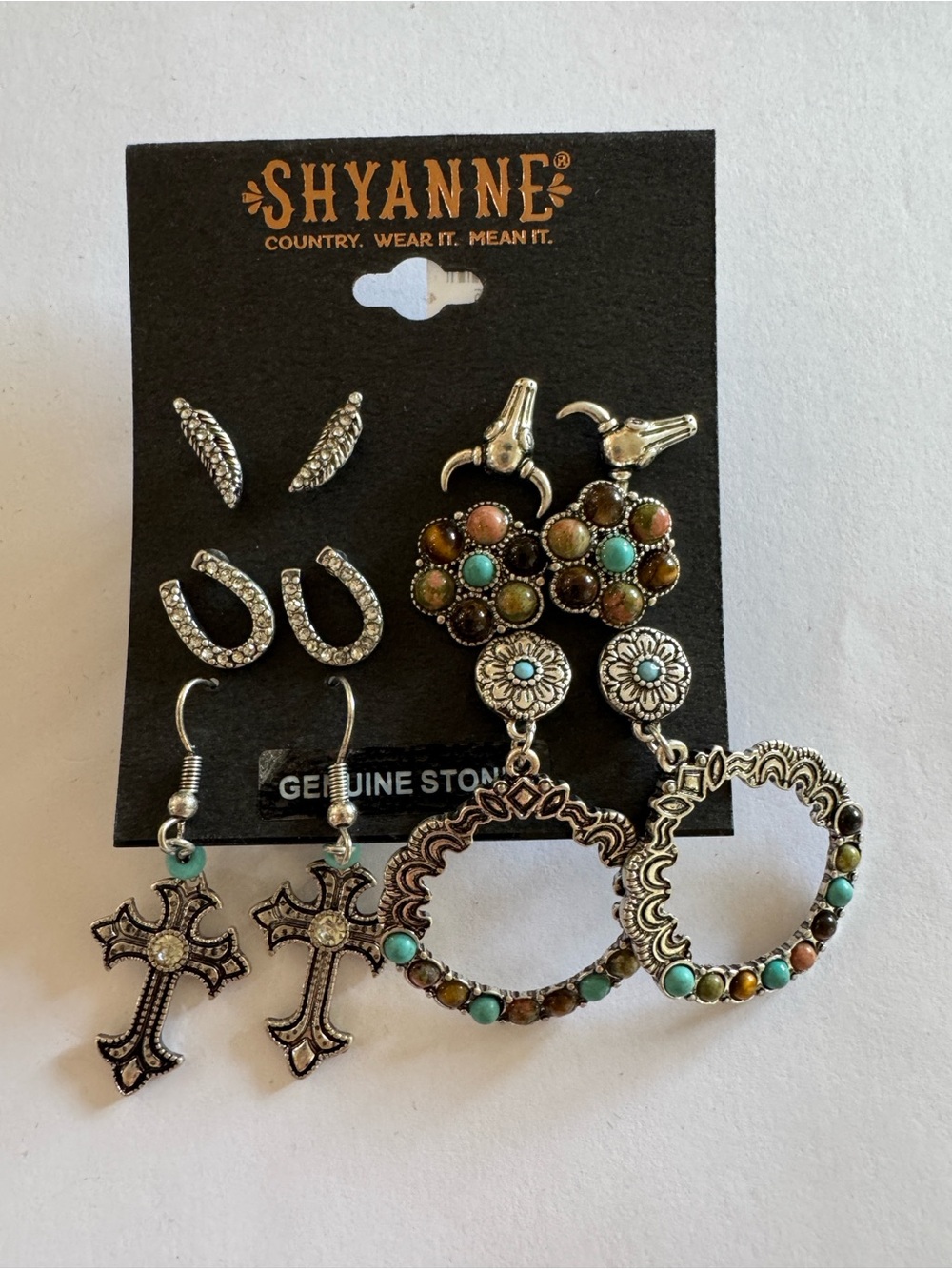 Shyanne Silver-Tone Western Earring Set with Turquoise, Brown & Coral Accents